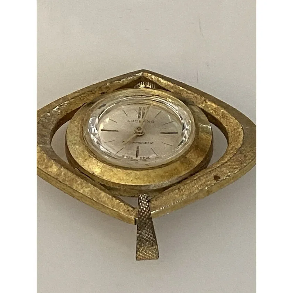 Vintage Mechanical Gold‎ Tone Lucerne Ladies Pendant Watch Faceted Swiss Made